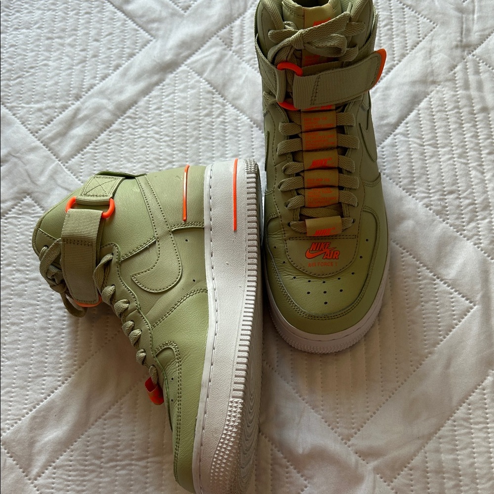 Nike Air Force One olive aura High-Top Sneakers in Green and Orange. basketball - Picture 7 of 15